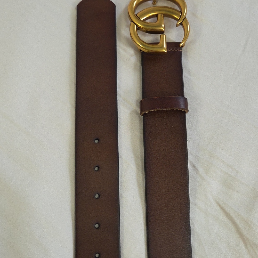 Gucci Brown Leather Belt with Gold Double G Buckle - Picture 7 of 16